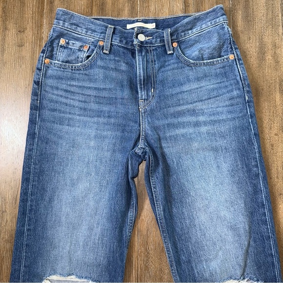 Levi’s Low Pro Straight Leg Jeans Baggy 90s Mid Rise Blue Ripped Torn - Picture 8 of 11